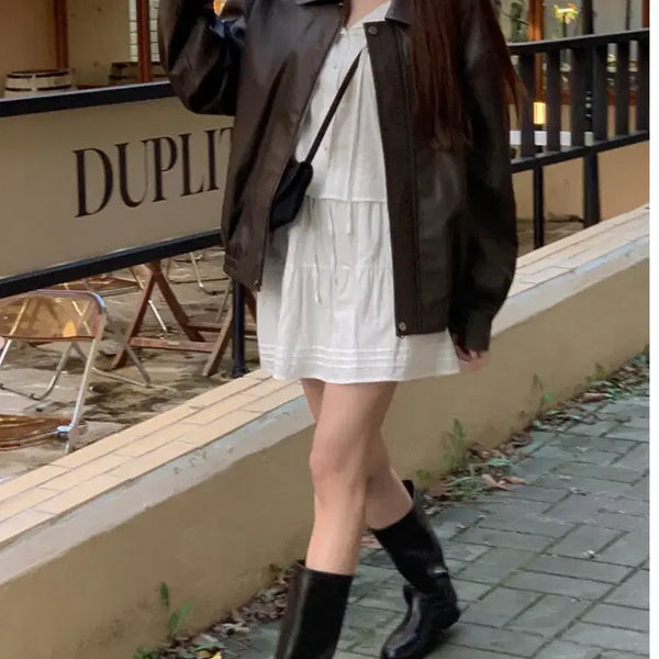 [BUNJANG] Brown Leather Jacket / 데일리 카라 레더자켓