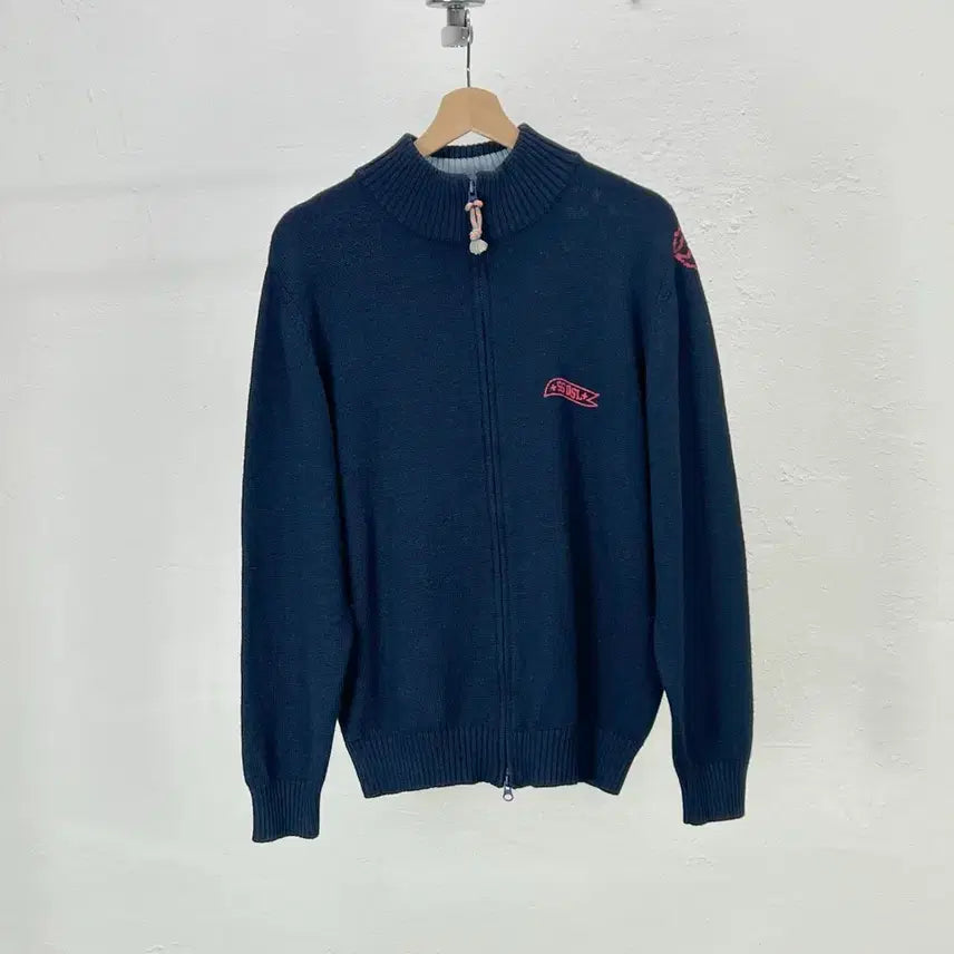 [BUNJANG] 55DSL Navy Back Print Knit Zip-Up / 55DSL 네이비 백프린팅 니트 집업
