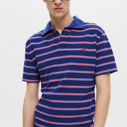[BUNJANG] DNSR Stripe Crop Polo T-Shirt Purple / [XL] DNSR 스트라이프 크롭 폴로 티셔츠 퍼플