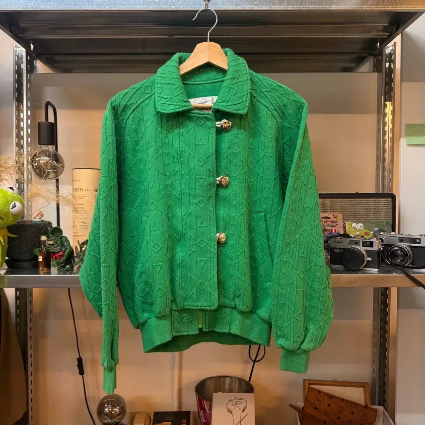 [BUNJANG] Courrèges 80s-90s Geometric Pattern Cotton Bomber Jacket / 80 ~ 90S 꾸레쥬 기하학 패턴 코튼 봄버