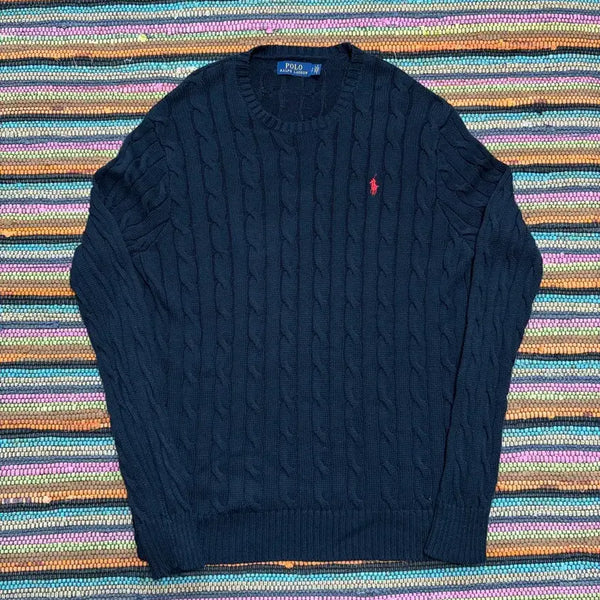 [BUNJANG] Polo Ralph Lauren Navy Cable Knit Sweater / S) 폴로 랄프로렌 케이블 꽈배기 니트 네이비