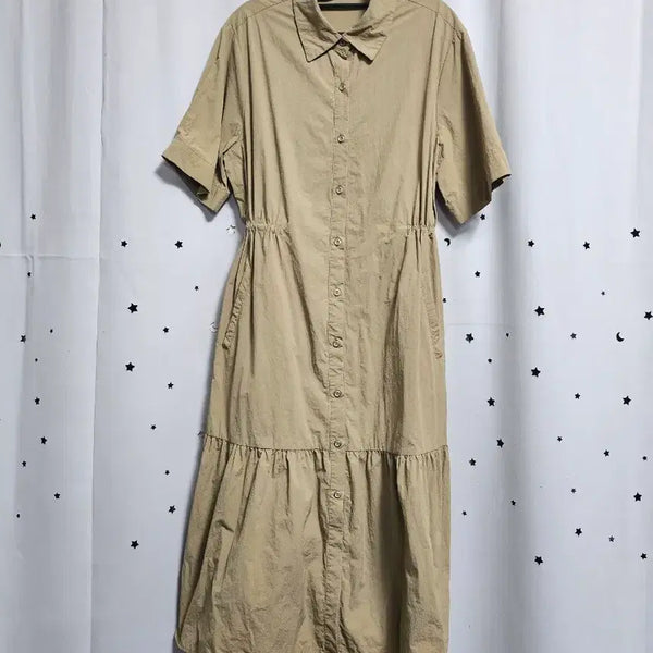 [BUNJANG] NAIN Beige Cotton Shirt Dress / 나인 베이지색 바스락 셔츠 원피스 F
