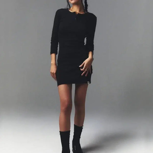 [BUNJANG] GLOWNY 3/4 Button Fly Mini Dress / 글로니 GLOWNY 3/4 BUTTON FLY MINI DRESS