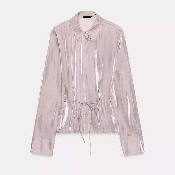 [BUNJANG] Zara Rainbow Stripe Belted Shirt Blouse XS / 자라 가는 벨트 무지개빛 셔츠 블라우스 xs