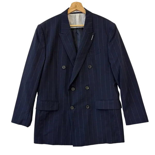 [BUNJANG] Ziozia Slim Fit Double Button Stripe Blazer Navy 105 / 지오송지오 슬림 핏 더블 버튼 스트라이프 블레이저 네이비 105 정품