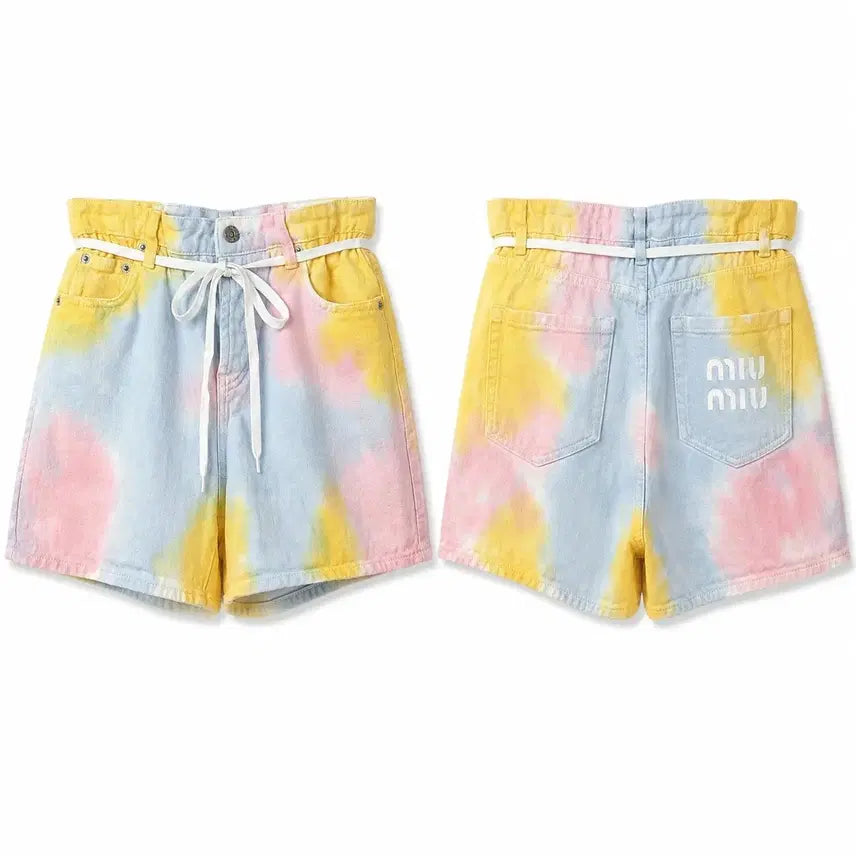 [BUNJANG] Miu Miu Multicolor Denim Shorts / 여24 미우미우 데님 쇼츠 멀티컬러 밴딩 반바지