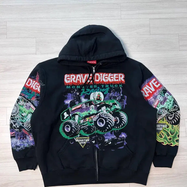 [BUNJANG] Supreme Monster Jam Grave Digger Hoodie Zip-up Black L / (L)슈프림 몬스터 잼 그레이브 디거 후드집업  -26ss