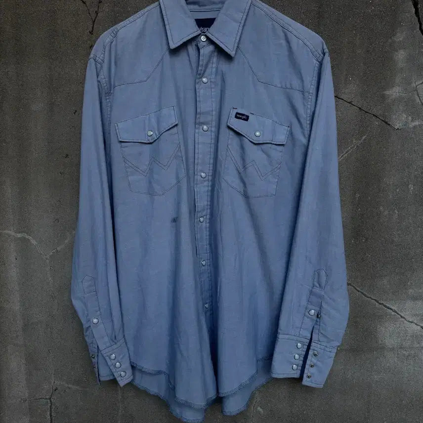 [BUNJANG] Wrangler Light Blue Denim Western Shirt / 랭글러 라이트 블루 데님 웨스턴셔츠