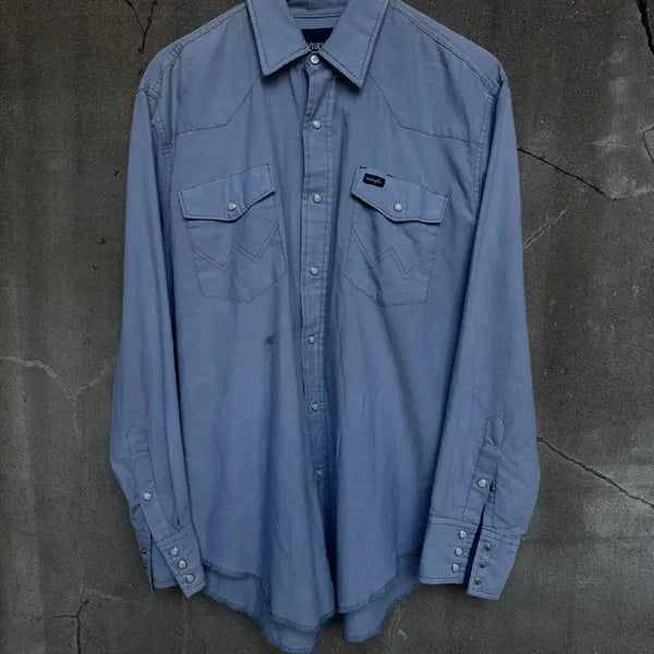 [BUNJANG] Wrangler Light Blue Denim Western Shirt / 랭글러 라이트 블루 데님 웨스턴셔츠