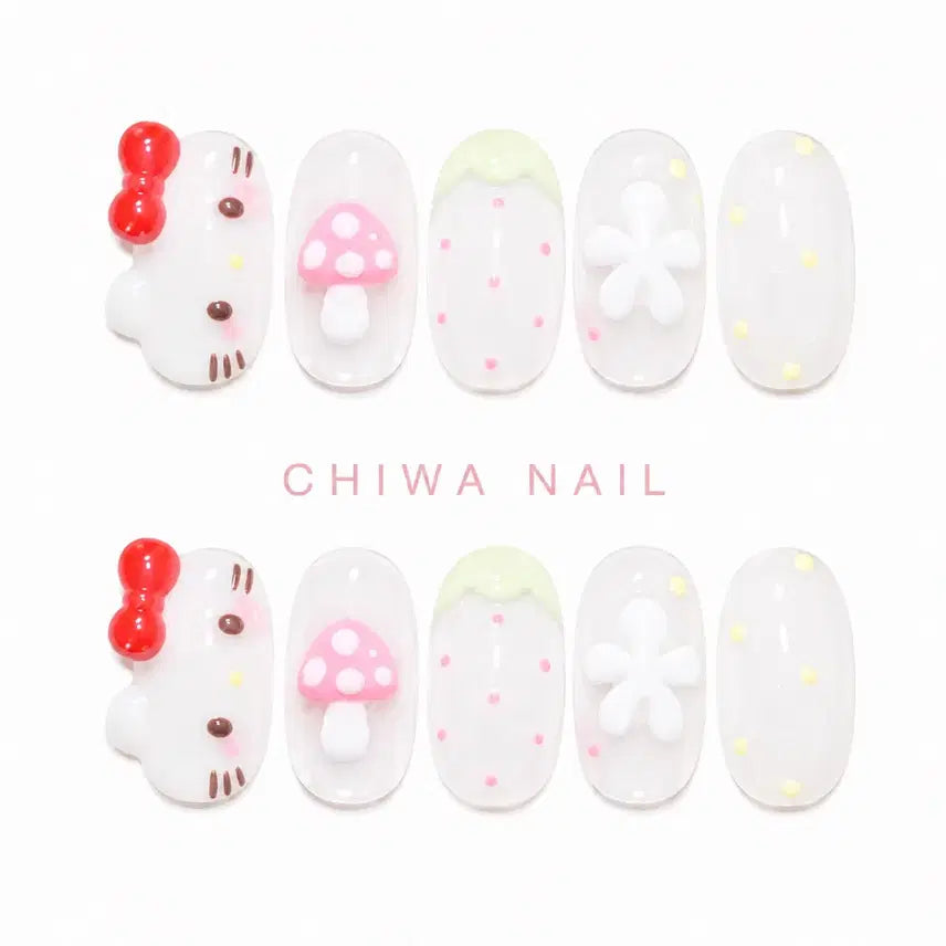 [BUNJANG] Handmade Hello Kitty Kitsch Nail Tips / 주문제작 헬로키티 키치 수제 네일팁