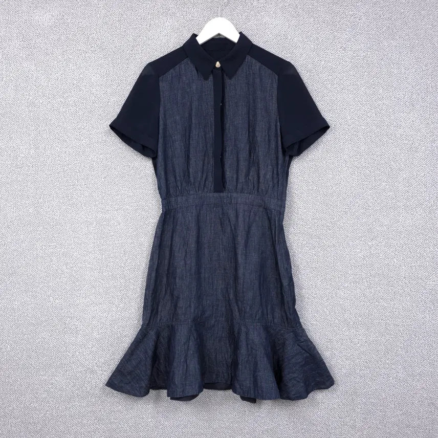 [BUNJANG] Topgirl Jewel Embellished Denim Chiffon Summer Short Sleeve Flare Dress Size 55 / 탑걸 [보석 장식] 여성 데님 쉬폰 썸머 반팔 플레어 원피스 55