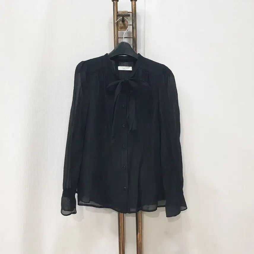 [BUNJANG] Line See-through Ribbon Tie Blouse Size 55 / (kk70308)라인 시스루 리본타이 블라우스 55