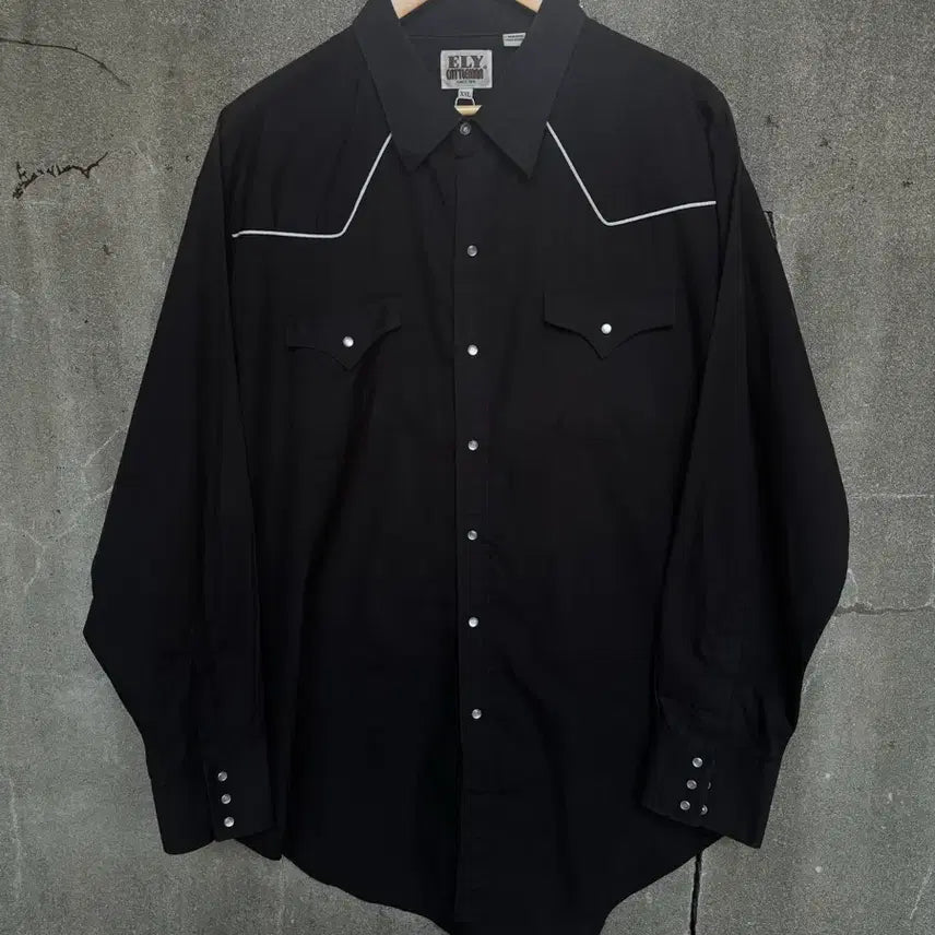 [BUNJANG] Ely Cattleman Black Western Piping Snap Button Shirt / ELY CATTLEMAN Black Western Piping Shirt