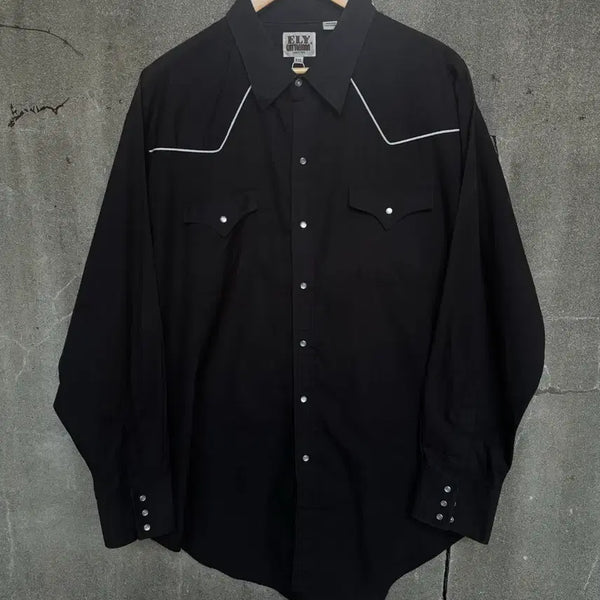 [BUNJANG] Ely Cattleman Black Western Piping Snap Button Shirt / ELY CATTLEMAN Black Western Piping Shirt