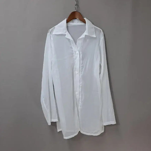 [BUNJANG] Loose Fit See-Through White Shirt / 루즈핏 시스루 화이트 셔츠