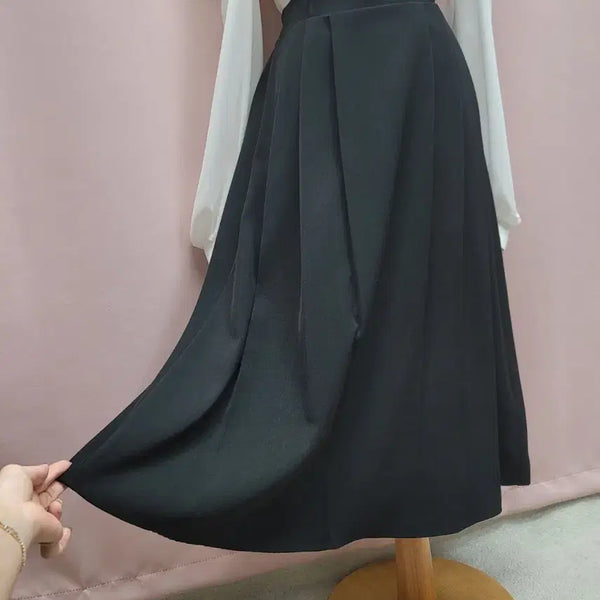 [BUNJANG] Black Pin Tuck Flare Skirt / 블랙 핀턱 플레어 스커트