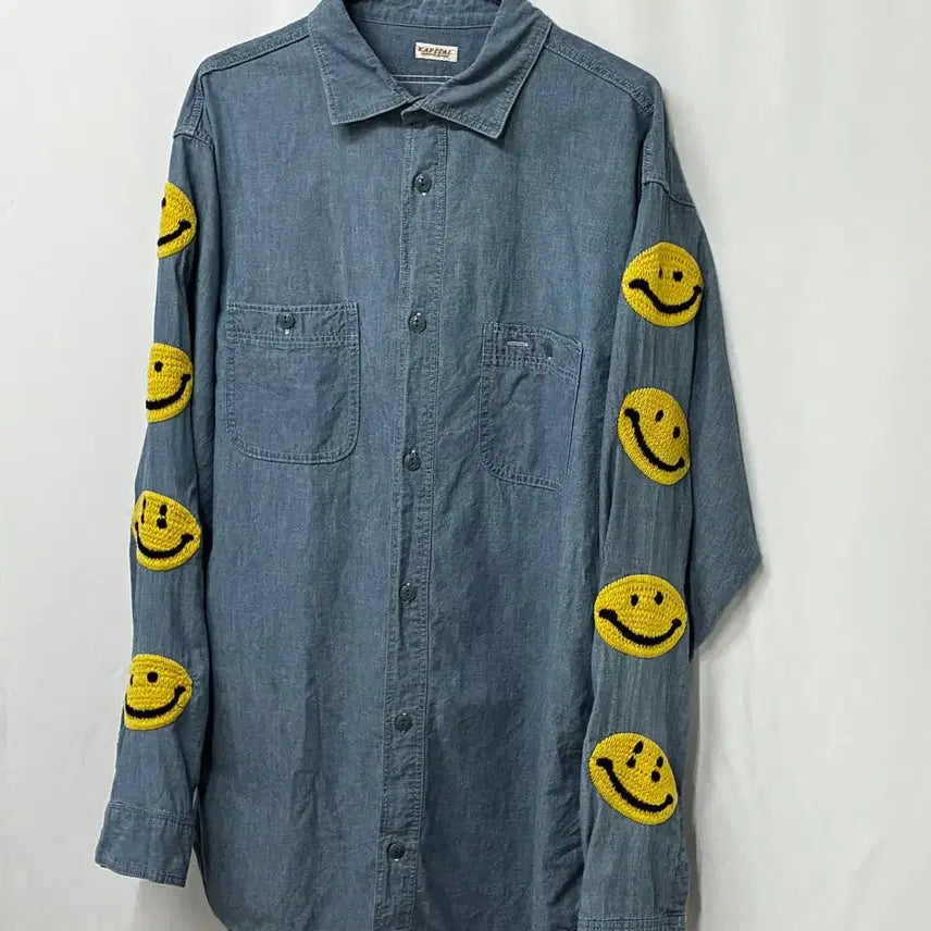 [BUNJANG] KAPITAL Kapital Smile Embroidery Chambray Work Shirt XL / KAPITAL 캐피탈 스마일 자수 샴브레이 워크 셔츠 XL