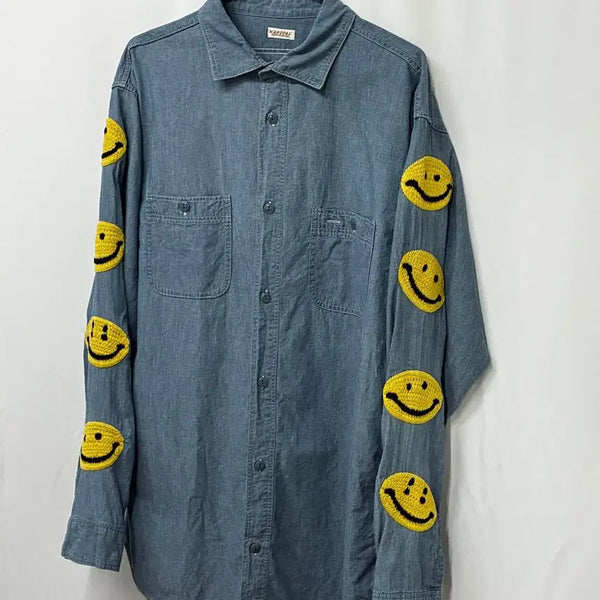[BUNJANG] KAPITAL Kapital Smile Embroidery Chambray Work Shirt XL / KAPITAL 캐피탈 스마일 자수 샴브레이 워크 셔츠 XL