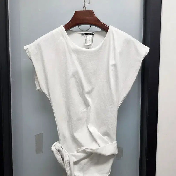 [BUNJANG] Zara Cotton Ribbon Tie T-Shirt Size S / 자라 리본 묶음 코튼티 s