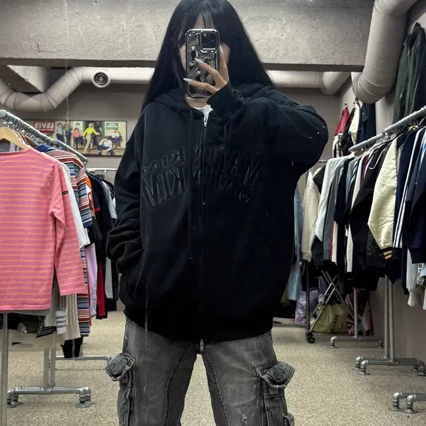[BUNJANG] Matin Kim Crescendo Logo Hoodie Black / 마뗑킴 크레센도 로고 후드집업 블랙 S162