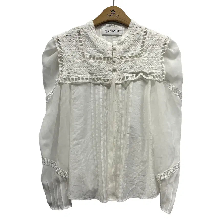 [BUNJANG] FEIWOU Lace Pintuck White Blouse / [사이즈택X] 페이우 레이스 핀턱 화이트 블라우스