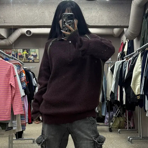 [BUNJANG] Sculptor Color-Blocked Half-Zip Knit L / 스컬프터 배색 반집업 니트 S164
