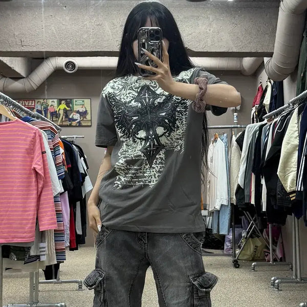 [BUNJANG] Vintage Rock Chic Mood Short Sleeve T-Shirt / 빈티지 락시크 무드 반팔 티셔츠 S166