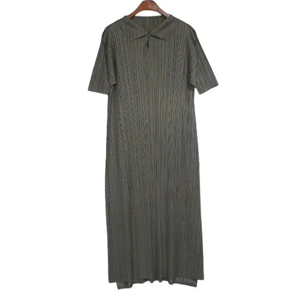 [BUNJANG] Khaki Pleated Long Dress / 카라 카키 플리츠 롱원피스
