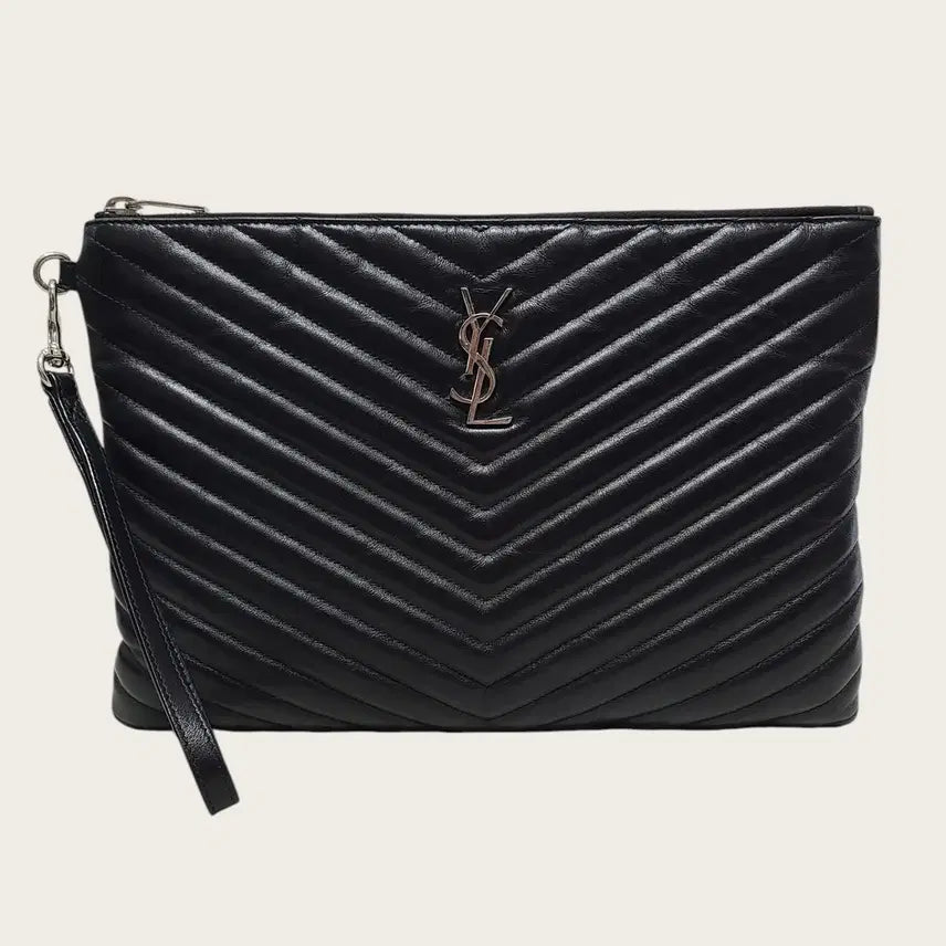 [BUNJANG] Saint Laurent Black Silver YSL Monogram Matelassé Clutch Bag / 생로랑 블랙 은장 YSL 모노그램 마틀라세 클러치백
