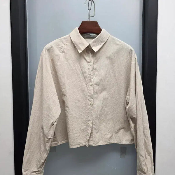 [BUNJANG] Cream Cheese Market Cropped Shirt Blouse / 크림치즈마켓 셔츠블라우스