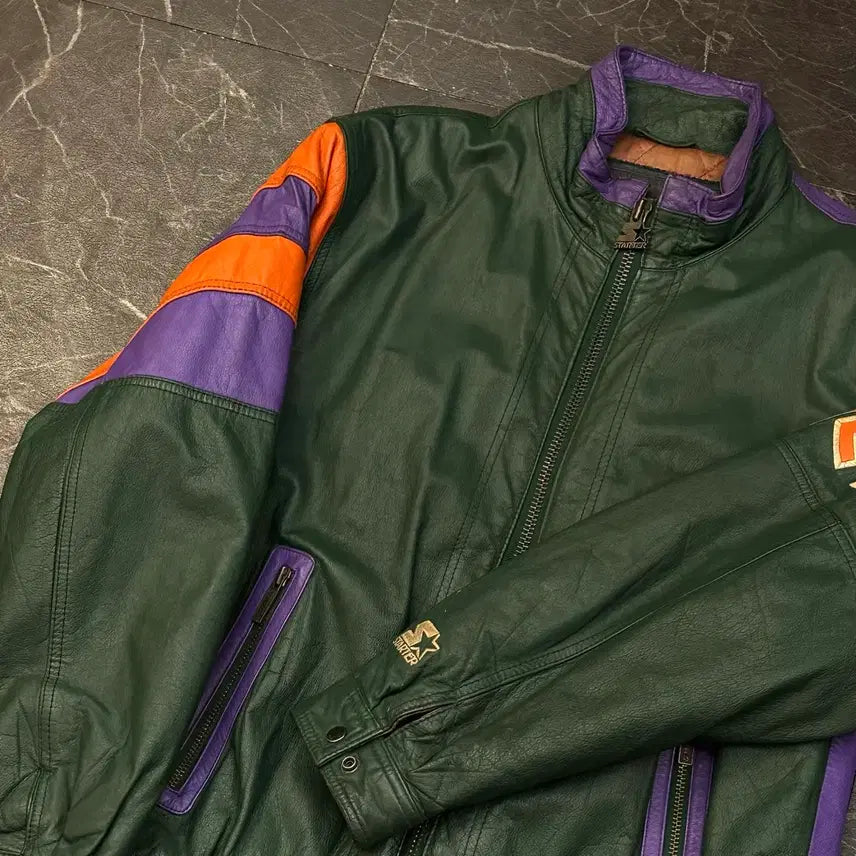 [BUNJANG] Starter Green Leather Jacket / L 스타터 그린 레더 자켓