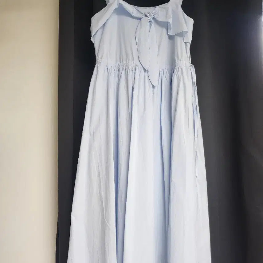 [BUNJANG] Sky Blue Frill Strap Side Zip Long Dress + Bag Set / (새제품/무료배송)하늘색 프릴 끈 옆지퍼 원피스 + 가방 세트