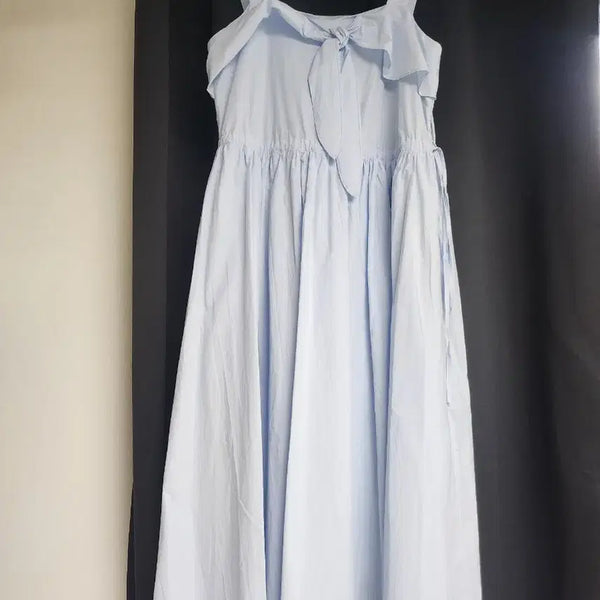 [BUNJANG] Sky Blue Frill Strap Side Zip Long Dress + Bag Set / (새제품/무료배송)하늘색 프릴 끈 옆지퍼 원피스 + 가방 세트