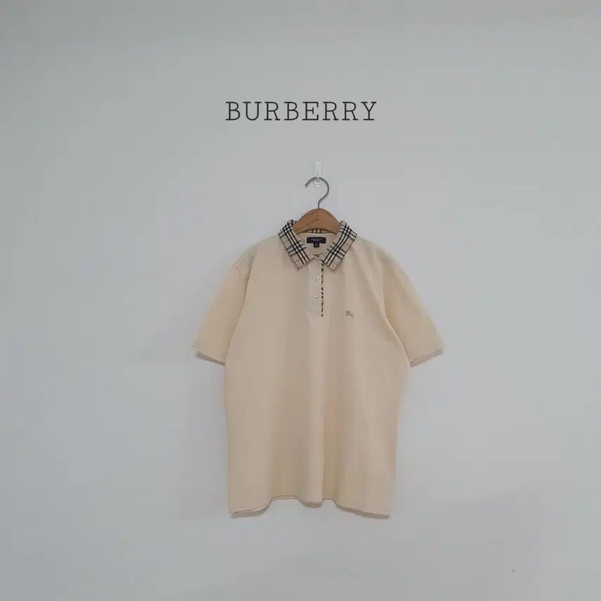 [BUNJANG] Burberry Check Collar Short-Sleeve Polo Shirt Cream Beige / No.26081312 버버리 체크 카라 반팔 카라티 크림베이지