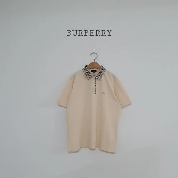 [BUNJANG] Burberry Check Collar Short-Sleeve Polo Shirt Cream Beige / No.26081312 버버리 체크 카라 반팔 카라티 크림베이지