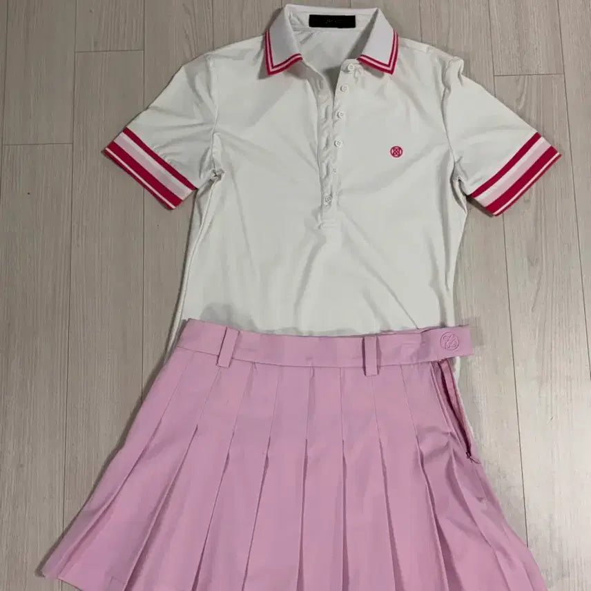 [BUNJANG] G/FORE Kara Half-Sleeve T-shirt Pink Pleated Skirt Set XS / 지포어 카라 반팔 티셔츠 핑크 플리츠 스커트 xs