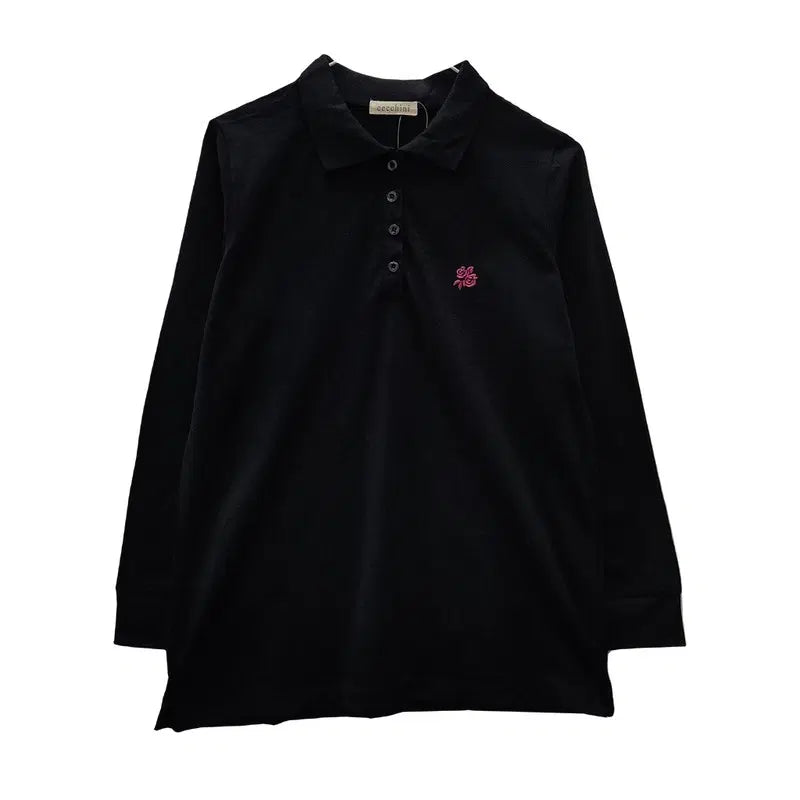 [BUNJANG] Cecchini Embroidered Collar T-Shirt Black L / [새상품] CECCHINI 키치 자수 블랙 카라티 L