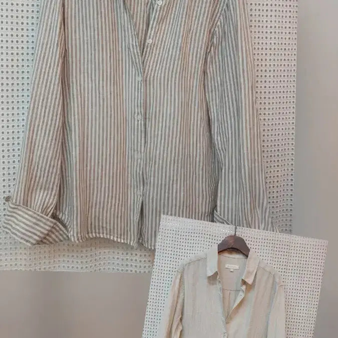 [BUNJANG] Giordano Striped Shirt Beige S / 지오다노 스트라이프 셔츠 / 베이지 셔츠  S
