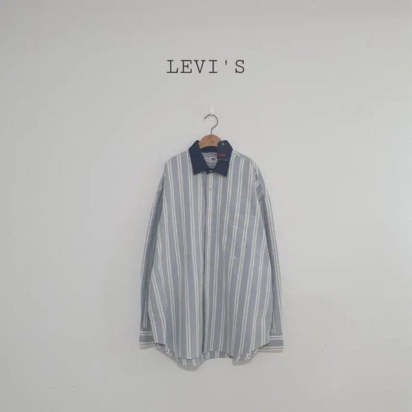 [BUNJANG] Levi's Striped Denim Collar Point Shirt Navy/Blue / No.26081401 리바이스 스트라이프 데님카라포인트 셔츠 네이비/블루
