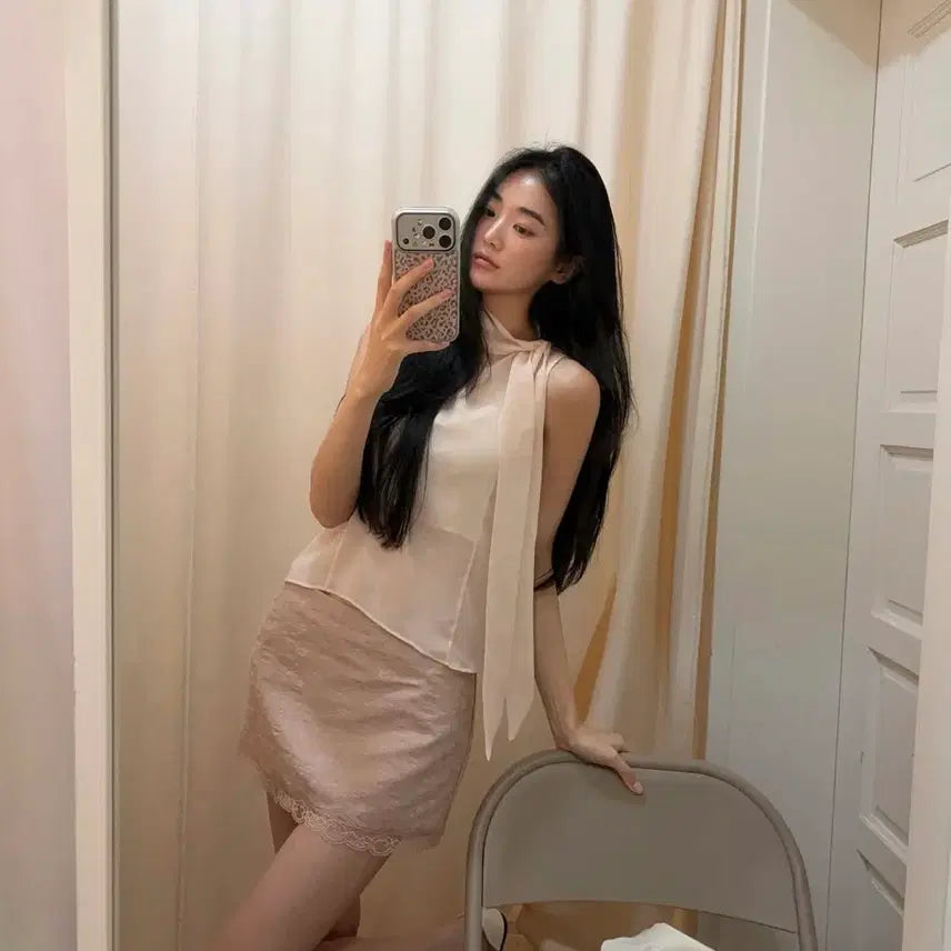 [BUNJANG] Seer Lotion Tie Blouse & Powder Rose Skirt / 씨어 seer lotion tie blouse & powder rose skirt