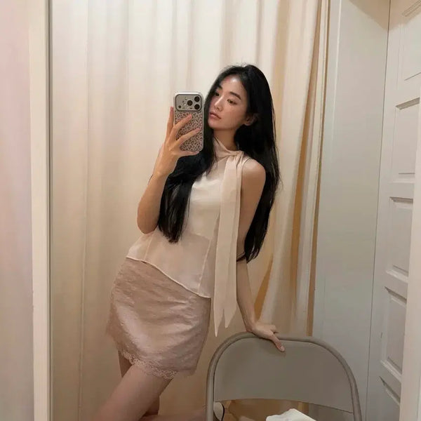 [BUNJANG] Seer Lotion Tie Blouse & Powder Rose Skirt / 씨어 seer lotion tie blouse & powder rose skirt