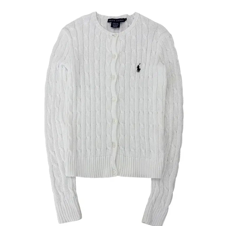 [BUNJANG] Polo Ralph Lauren Cable Knit Women's Cardigan White (S) / 폴로 랄프로렌 케이블 꽈배기 여성가디건 화이트 (S)
