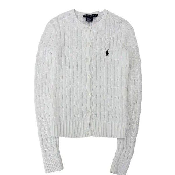 [BUNJANG] Polo Ralph Lauren Cable Knit Women's Cardigan White (S) / 폴로 랄프로렌 케이블 꽈배기 여성가디건 화이트 (S)