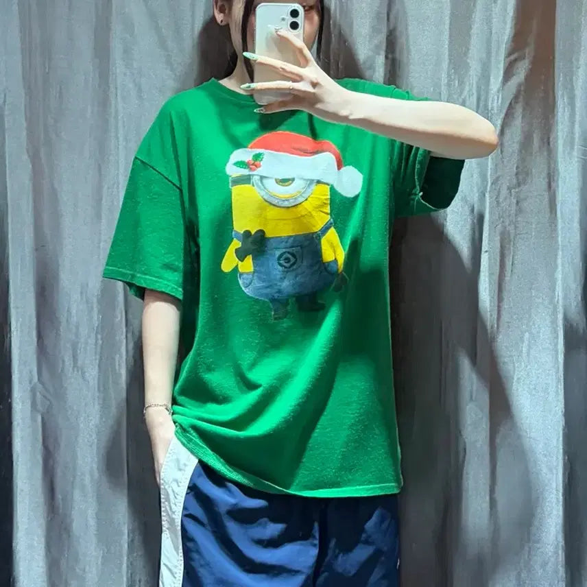 [BUNJANG] Delta Pro Weight Minions Christmas Green Short Sleeve T-Shirt / L 델타 프로 웨이트 크리스마스 미니언즈 그린 반팔