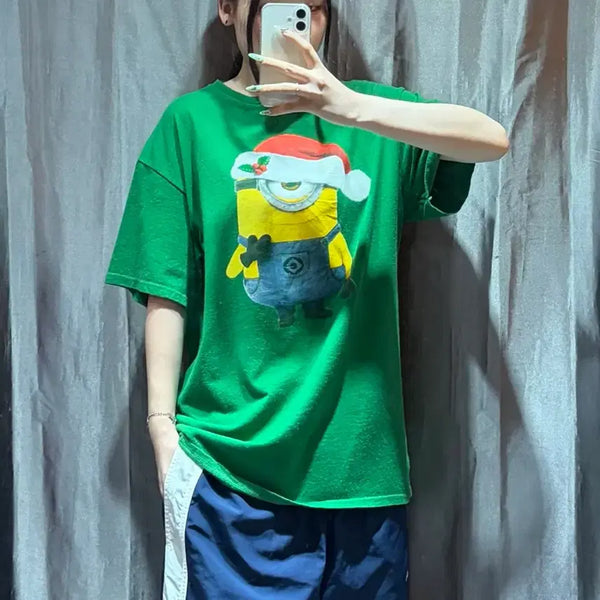 [BUNJANG] Delta Pro Weight Minions Christmas Green Short Sleeve T-Shirt / L 델타 프로 웨이트 크리스마스 미니언즈 그린 반팔