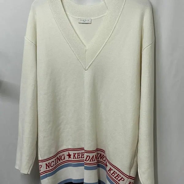 [BUNJANG] Sandro V-Neck Keep on Dancing Jacquard Knit Sweater Size 3 / SANDRO Keep on Dancing V-Neck Knit 3