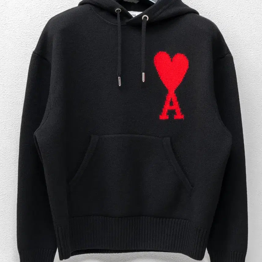 [BUNJANG] AMI Paris Big Heart Virgin Wool Knit Hoodie Black M / 아미 빅하트 버진울 니트 후드티 블랙 M     uks802