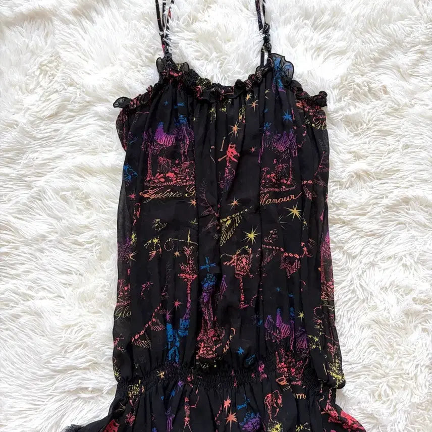 [BUNJANG] Hysteric Glamour Skeleton Circus Chiffon Frill Camisole Dress / 히스테릭 글래머 스켈레톤 서커스 시폰 프릴 캐미솔 원피스 드레스