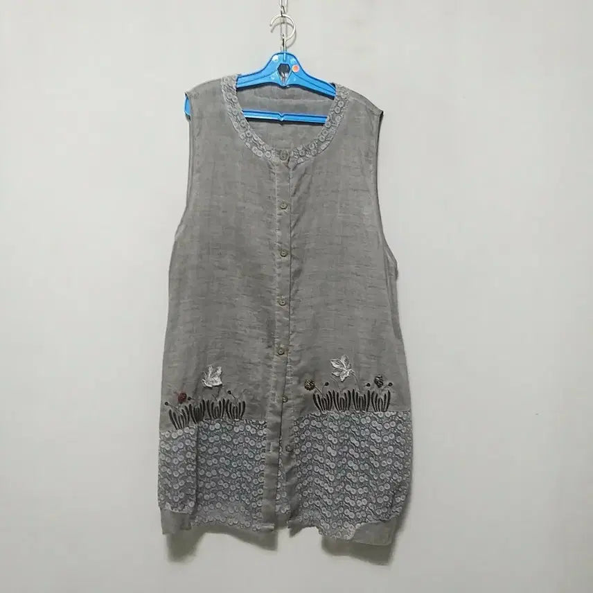 [BUNJANG] Women's Linen Blend Vest with Embroidery / 바39 면마롱베스트