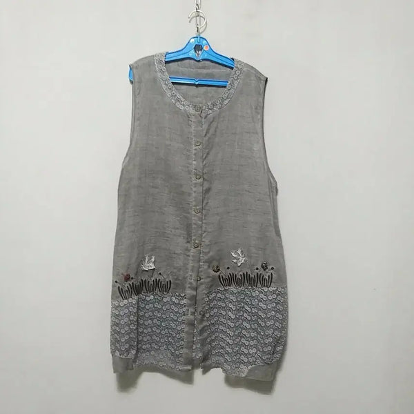 [BUNJANG] Women's Linen Blend Vest with Embroidery / 바39 면마롱베스트